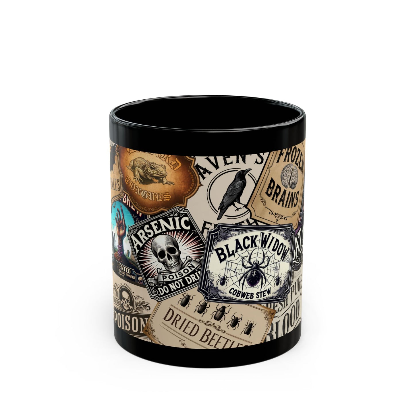 11oz Halloween Black Mug. spooky stamp motif 🎃👻