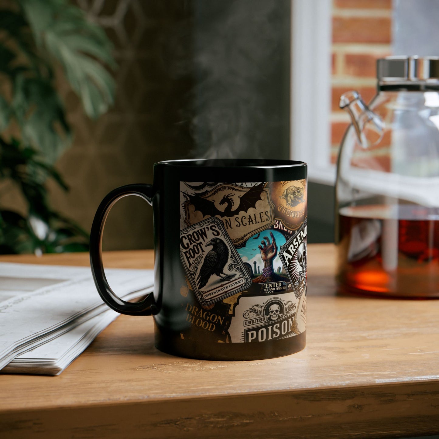 11oz Halloween Black Mug. spooky stamp motif 🎃👻