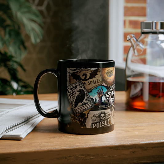 11oz Halloween Black Mug. spooky stamp motif 🎃👻