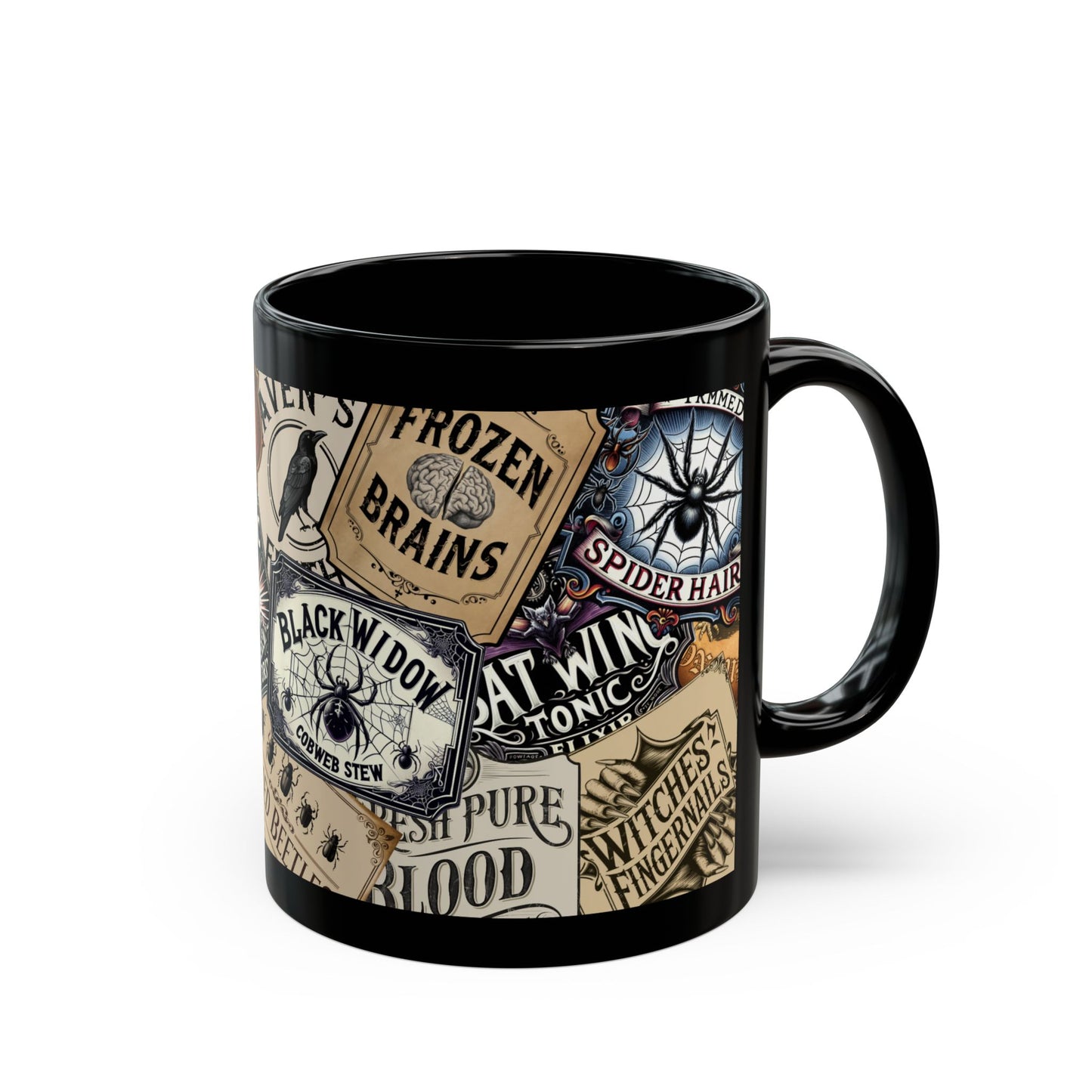 11oz Halloween Black Mug. spooky stamp motif 🎃👻