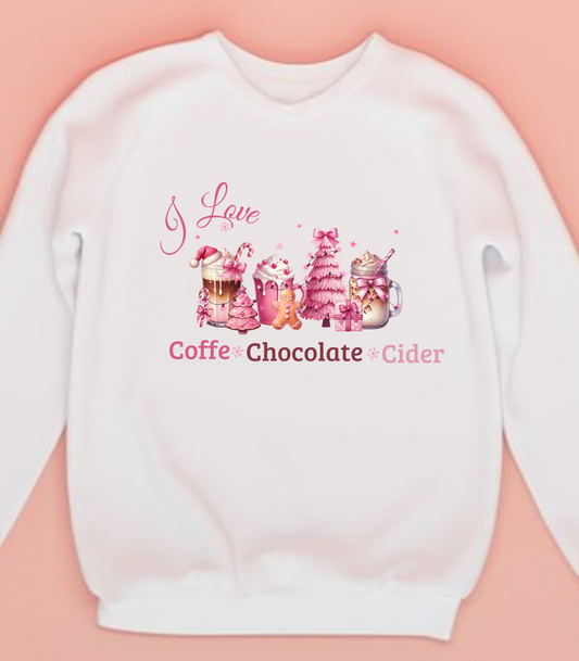 Christmas sweatshirt, coffee lovers sweatshirt, cider lovers sweatshirt, hot chocolate lovers sweatshirts, coffee lovers, Christmas gift sweatshirts, coffee cups sweatshirt