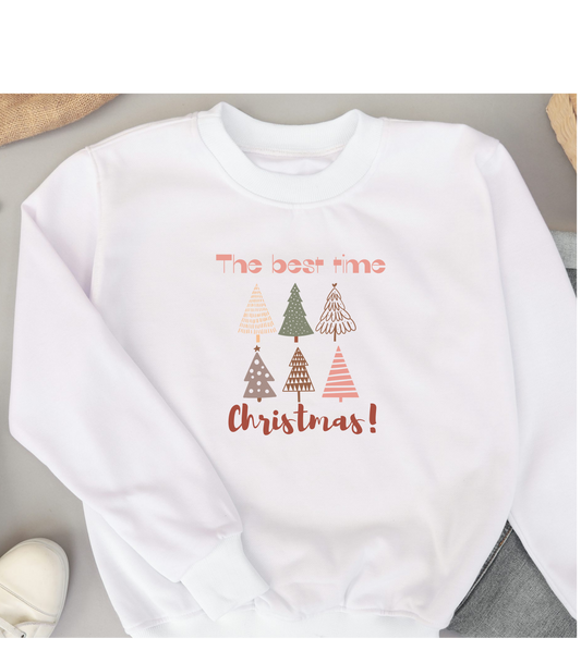 Christmas sweatshirt, the best Christmas time, Christmas trees, earthy colors, hand-painted style, special to give as a gift