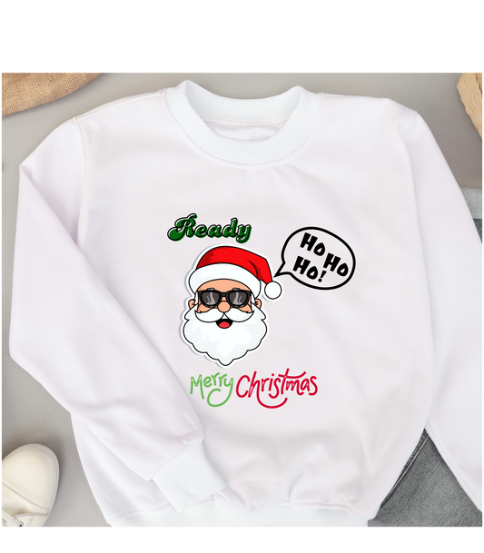 Christmas sweatshirt, santa face, ready for christmas, ho ho ho, santa face, modern santa, rock santa, christmas colors, merry christmas.