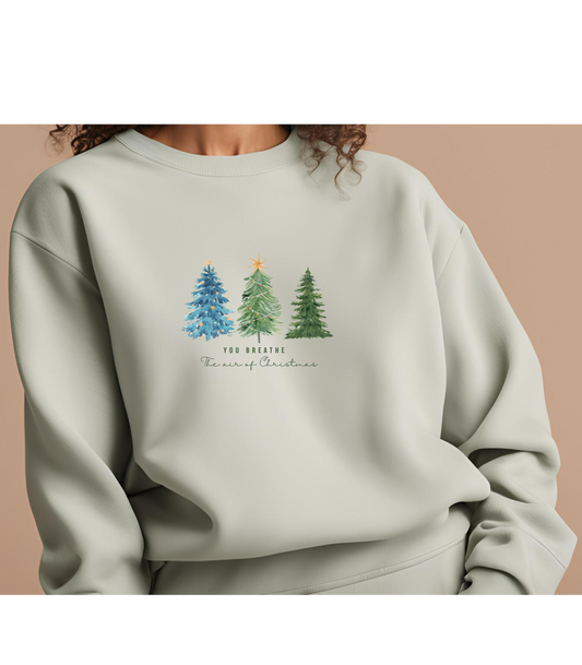 Beautiful sweatshirt for Christmas, trees in the style of hand brush strokes, you breathe the air of Christmas, aesthetic style sweatshirt, sober and classic sweatshirt